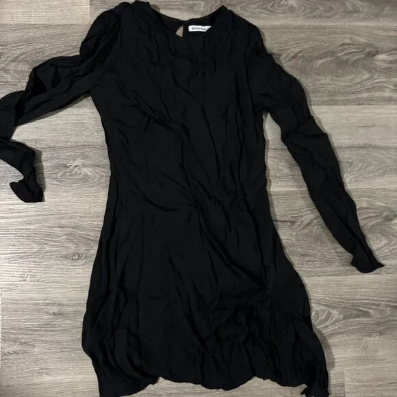 Black Long Sleeve Mini Reformation Dress Size 6 - Picture 3 of 4